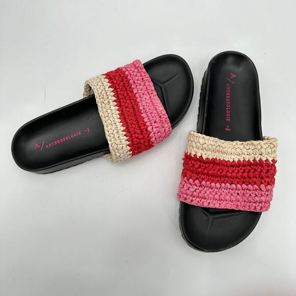ANTHROPOLOGIE Amira Red Stripe Woven Slide Sandals // 7 - Picture 9 of 10